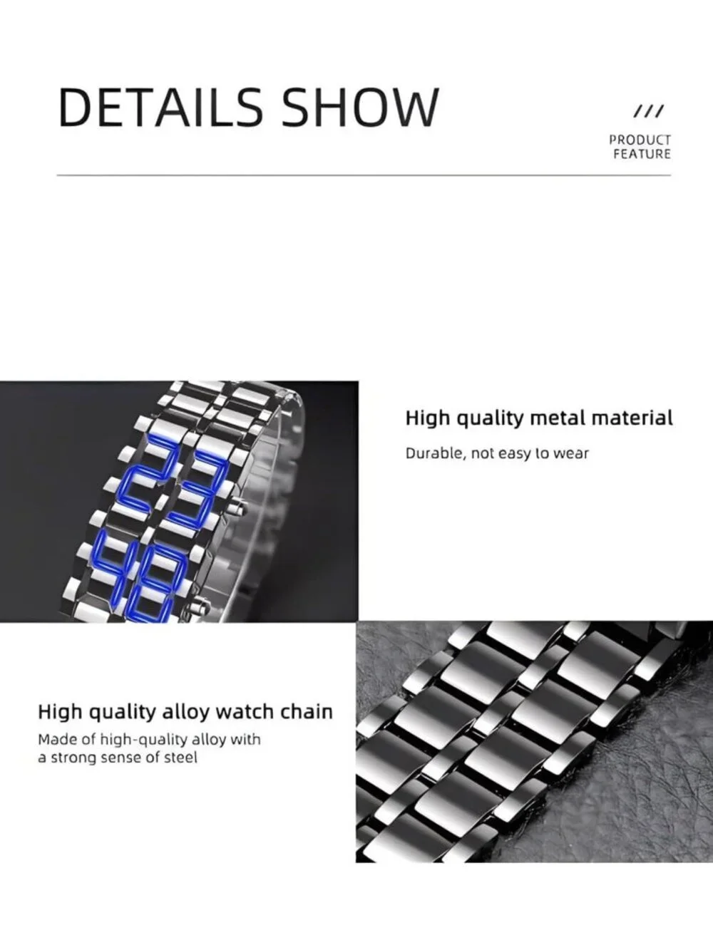 Mens Silver Blue Analog Quartz Lava Style Stainless Steel Bracelet Digital Watch